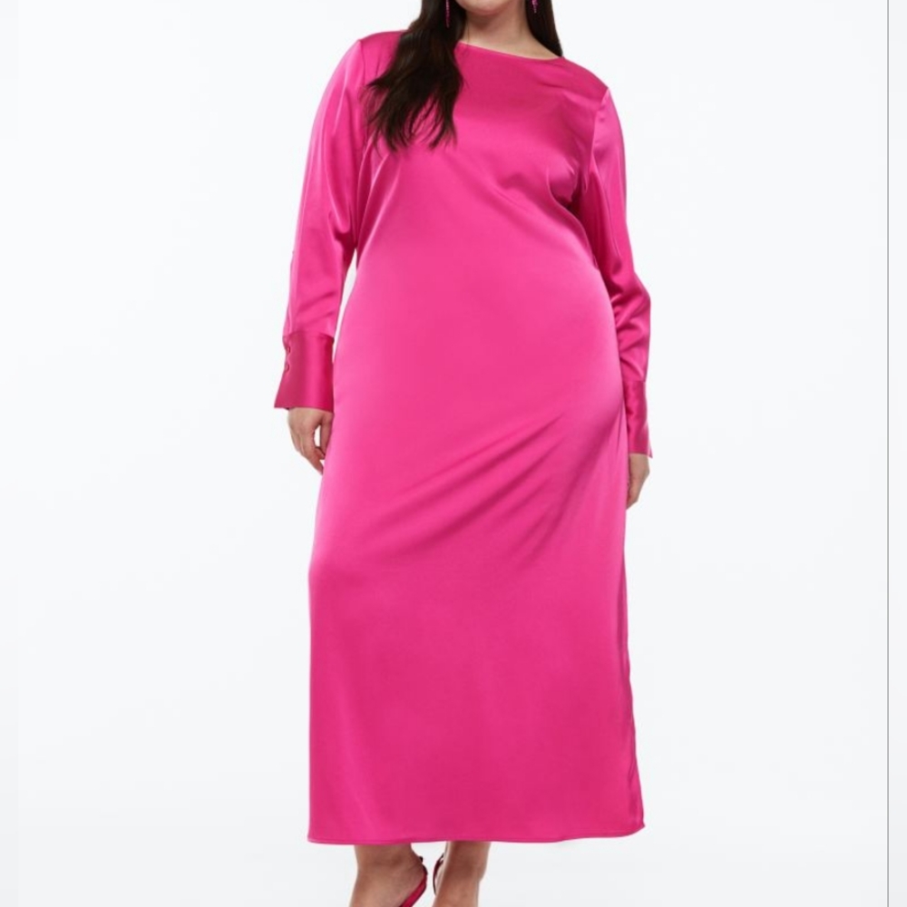 H&M long Pink Satin Dress  cerise/pink sizes S, M available BNWT